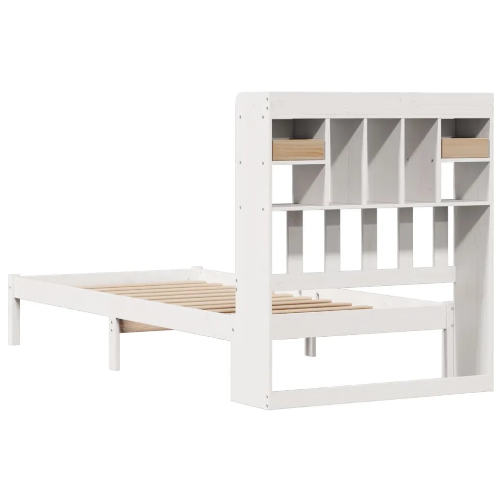 Letto Libreria senza Materasso-Struttura Letto con contenitore Bianca 90x200 cm Legno di Pino 975792