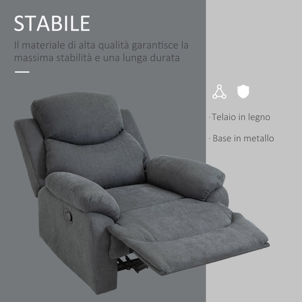 Poltrona Relax Reclinabile Manuale in Tessuto con Poggiapiedi ¨C Zephmum ¨C Grigio Scuro 93x88x102cm