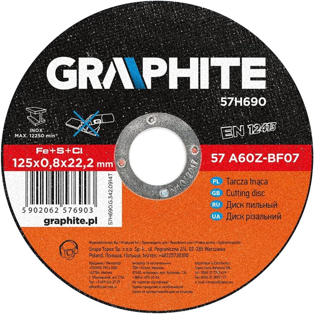 Topex 57h690 disco da taglio per er metallo 125 x 0,8 22,2 mm ds