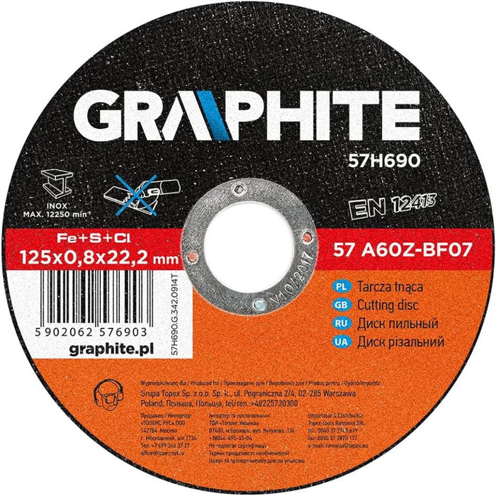 Topex 57h690 disco da taglio per er metallo 125 x 0,8 22,2 mm ds