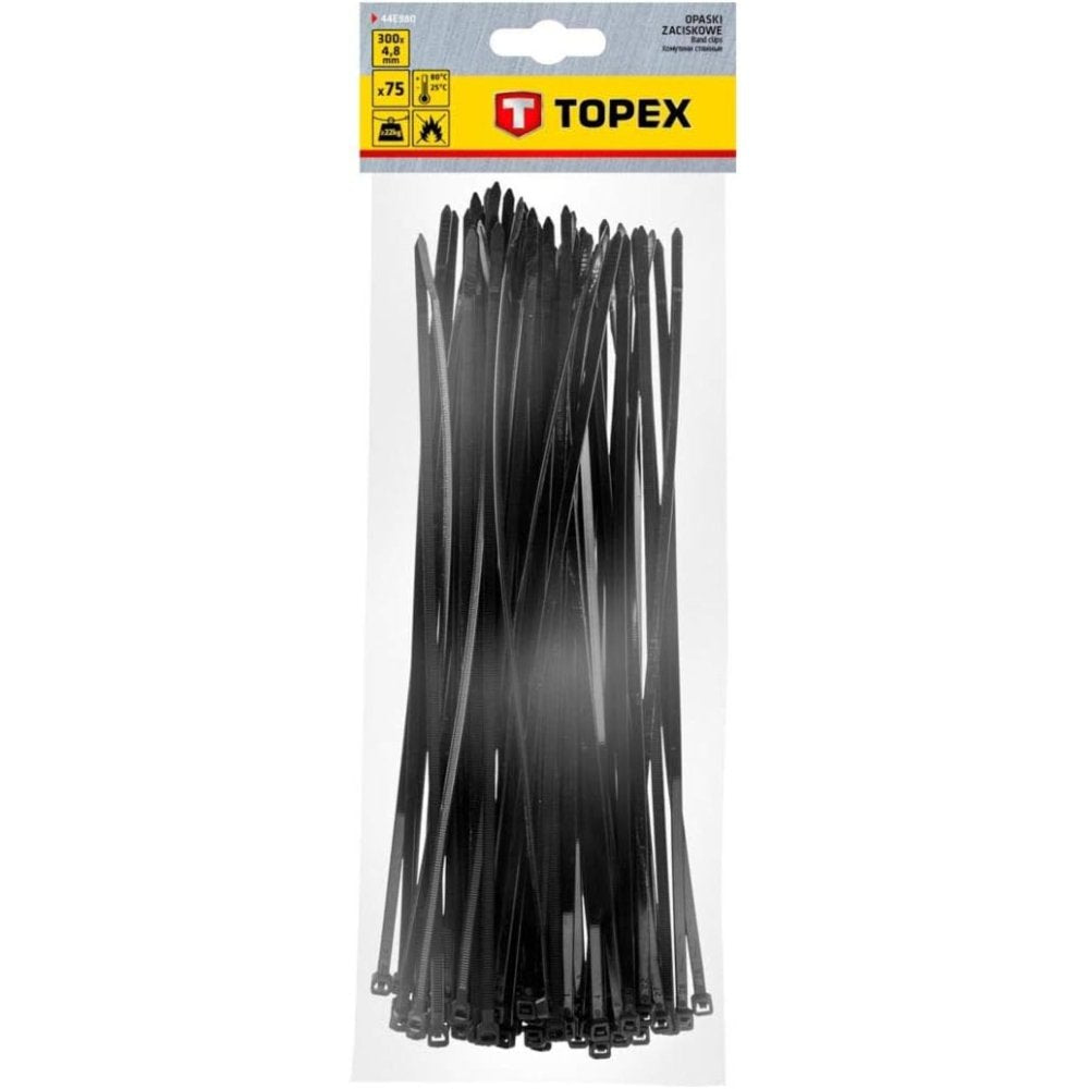 Topex 44e980 fascette per cavi 4 4,8mmx300mm, nero, 75 pezzi ds