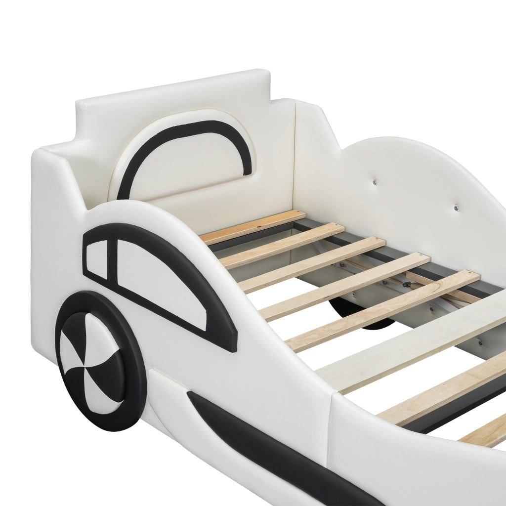 OKWISH Letto Bambini 90×200 cm, Letto Singolo con Contenitore, Design Auto, senza Materasso, in PU e MDF, Bianco
