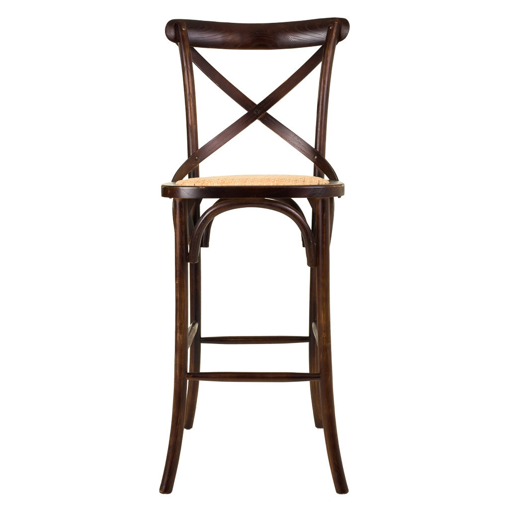 Sgabello in legno e seduta in rattan marrone 45x53x75/116h