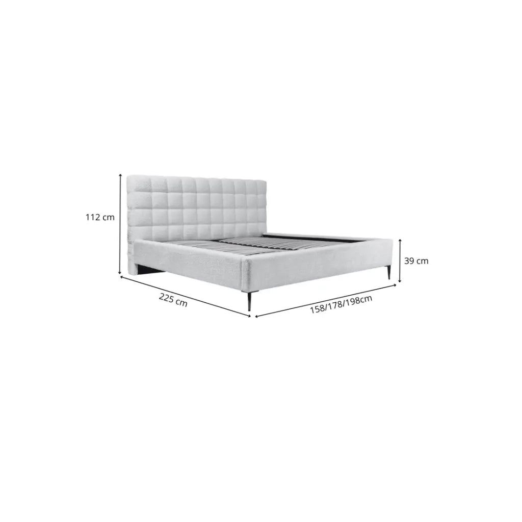 Letto MILLIO – Bianco – 140x200 cm – Tessuto chenille bouclé – Rete inclusa – Comfort hotel 5 stelle