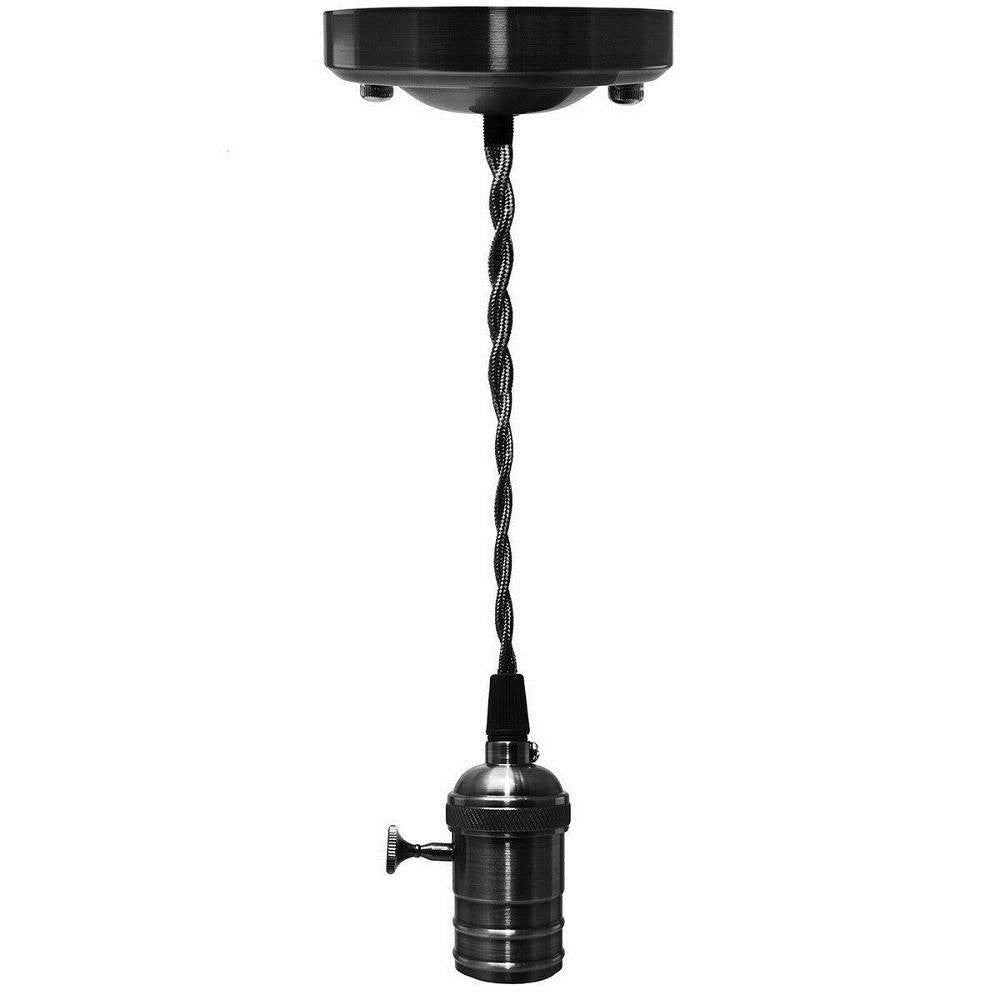 Trade Shop - Lampadario Pendente Vintage Da Soffitto Sospensione E27 Con Interruttore Nero Metal -