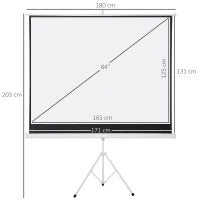 Telo Proiettore da 84 Pollici 4K HD Formato 4:3 con Treppiede Pieghevole e Altezza Regolabile, Schermo Proiettore Portatile, Grandangolo di 160 Gradi, per Casa, Home, Cinema, Esterno, Bianco