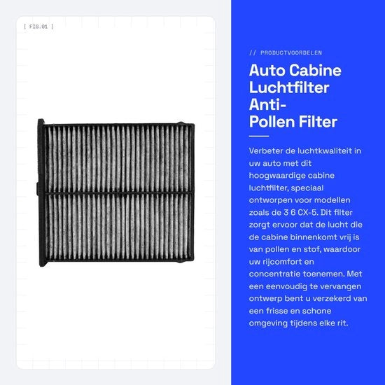 Filtro dell'aria per la cabina dell'auto - Anti-polvere - Miglioramento della qualità dell'aria - Dimensioni 10x10x10 cm - Pezzo di ricambio - Adatto per 3 6 CX-5 -...