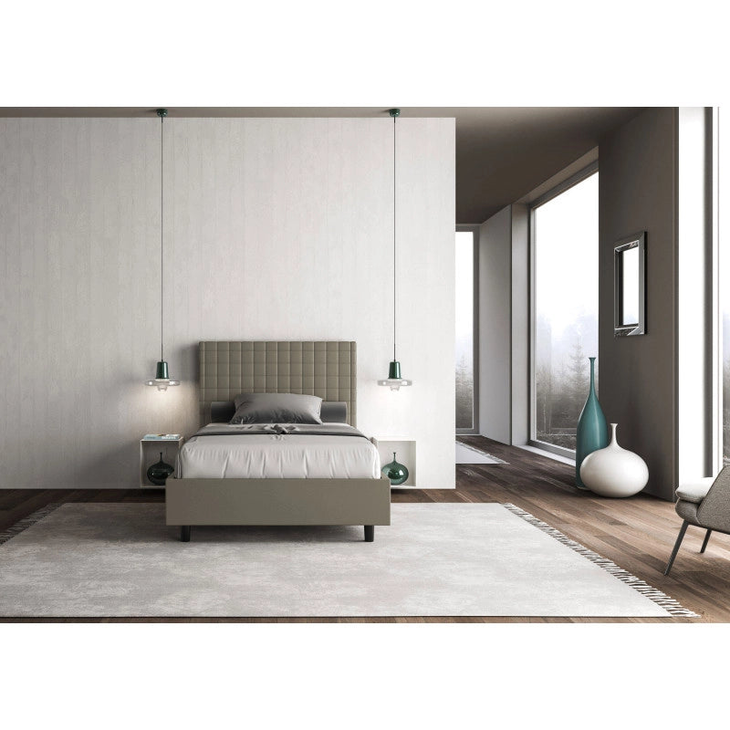 Letto imbottito Piazza e mezzo 110x190 cm Sunny - Similpelle,Cappuccino,Con rete