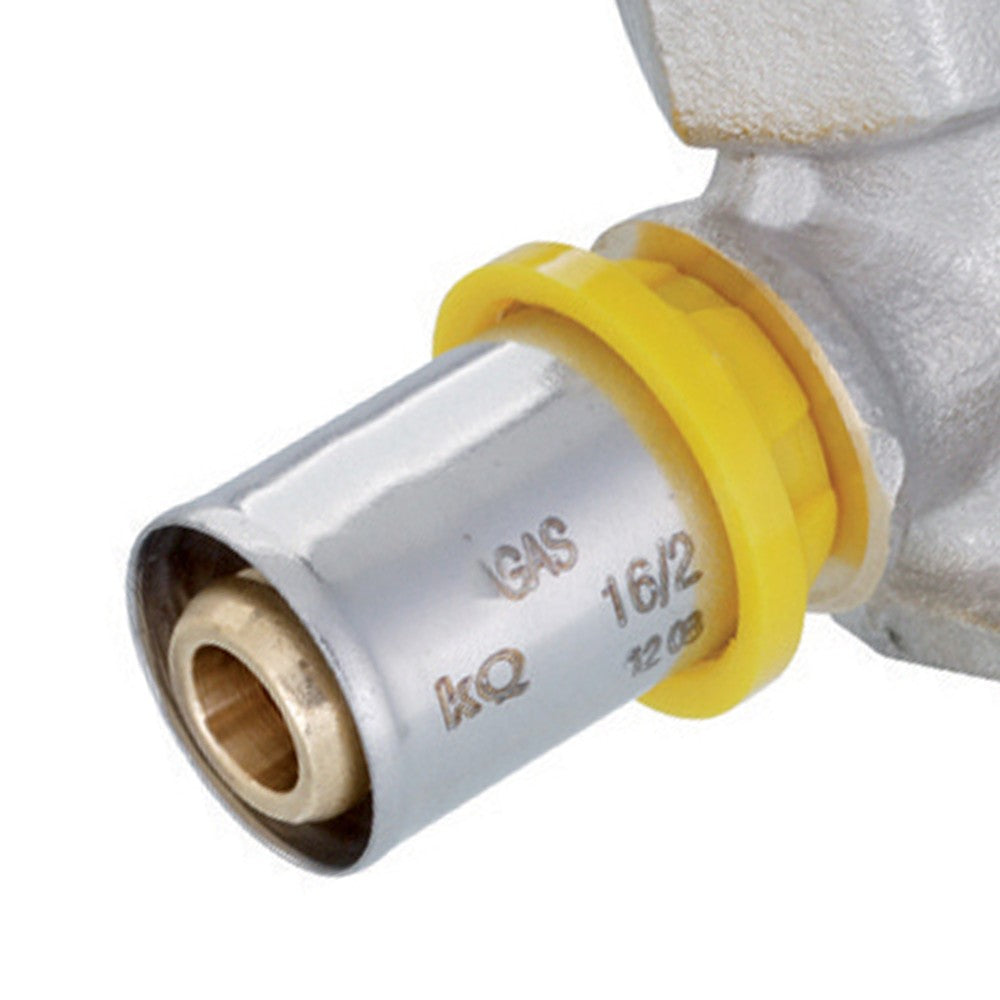 Raccordo curvo femmina con flangia a pressare per multistrato gas