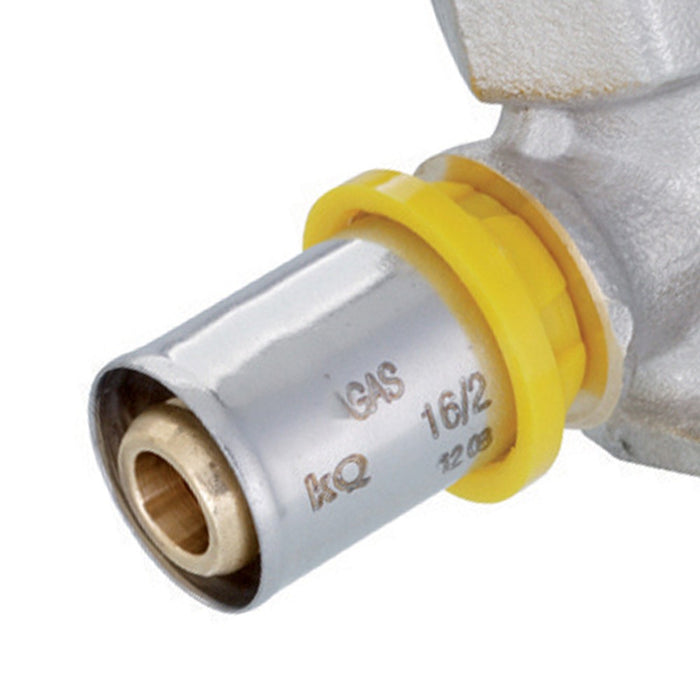 Raccordo curvo femmina con flangia a pressare per multistrato gas