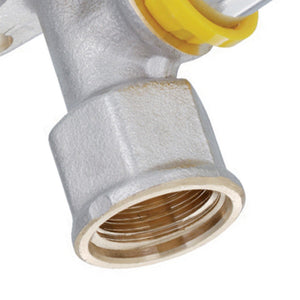 Raccordo curvo femmina con flangia a pressare per multistrato gas