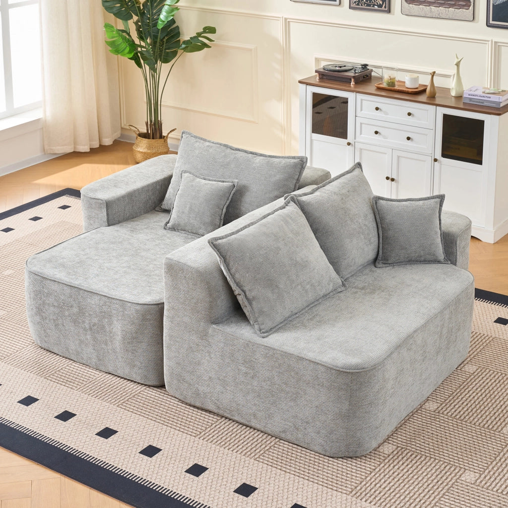Divano Angolare Modulare 3 Posti con Chaise Longue Senza Montaggio; Seduta Profonda XXL; Ciniglia Grigio