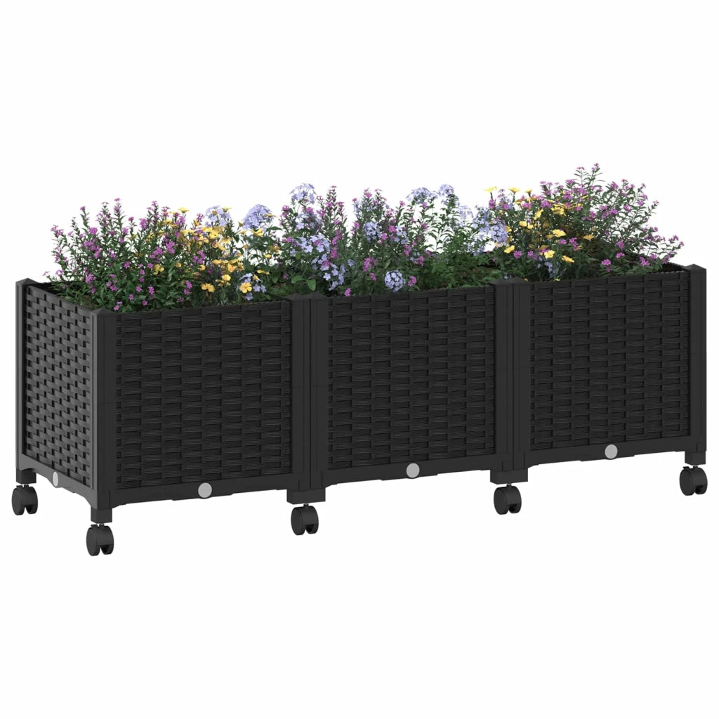 Vaso da Giardino con Ruote Nero 120 x 40 x 44 cm PP 3423047