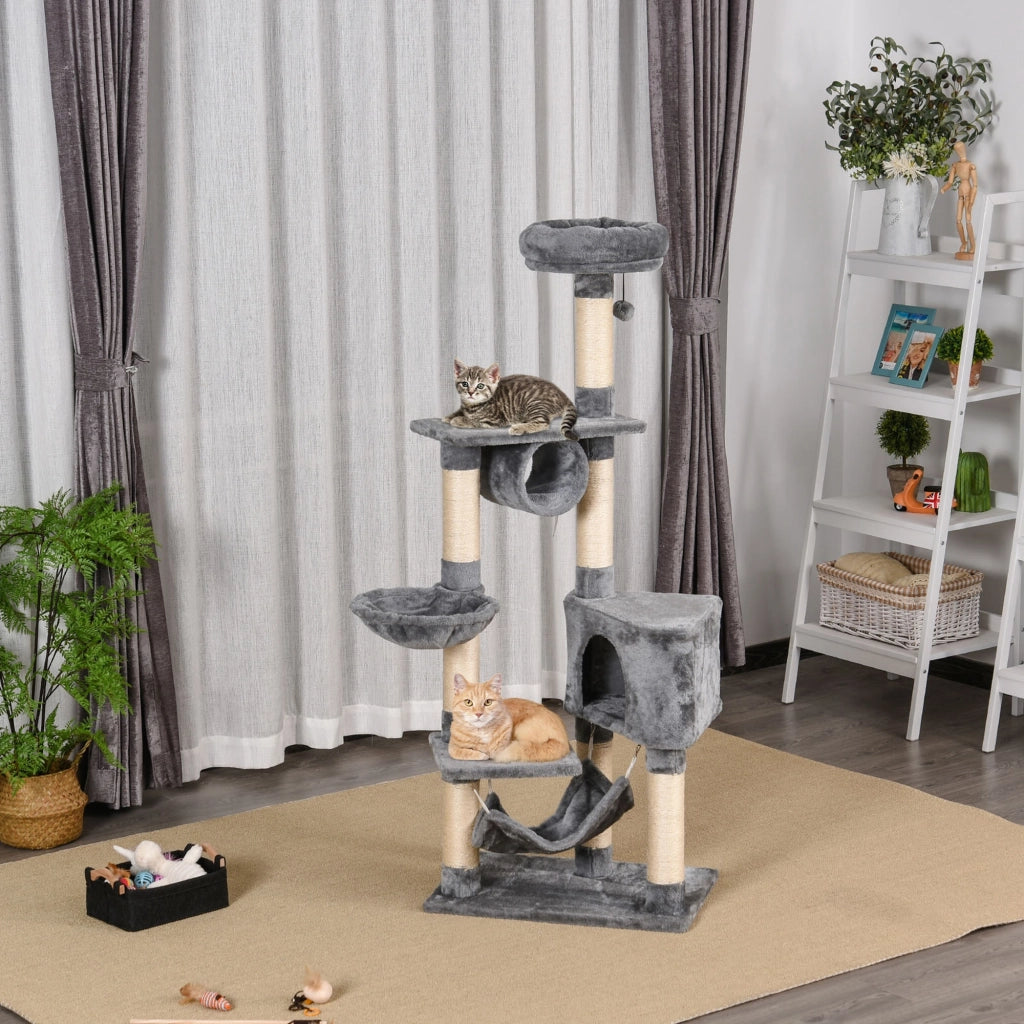 Tiragraffi per Gatti con Cuccia, Amaca, e Pali in Sisal, Grigio