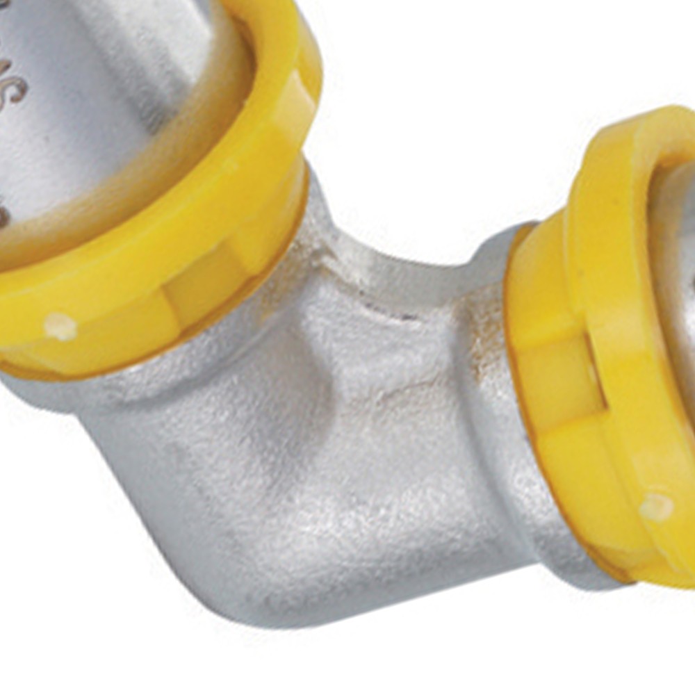 Raccordo curvo doppio intermedio a pressare per multistrato gas