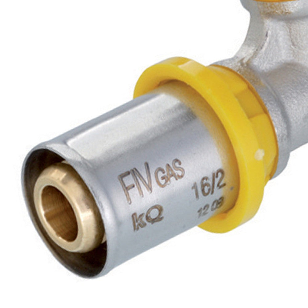 Raccordo curvo doppio intermedio a pressare per multistrato gas