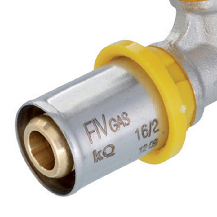 Raccordo curvo doppio intermedio a pressare per multistrato gas