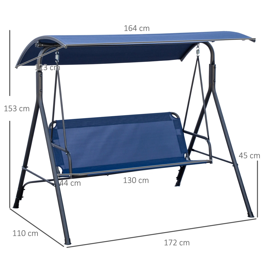 Dondolo da Giardino 3 Posti con Tettuccio Regolabile, Tessuto Oxford e Acciaio, Blu Scuro