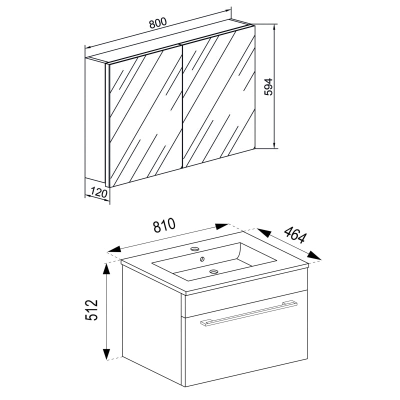Completo di Ezooza Mobile sospeso con 1 cassetto Extra Large con lavabo in ceramica di alta qualità e mobile specchio, Bianco ,