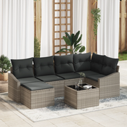 Set da Giardino da 7 Pezzi con Cuscini Grigio in Polyrattan