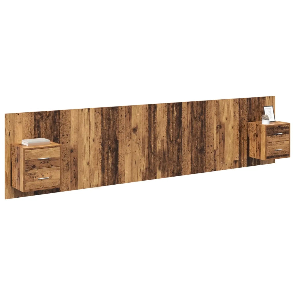 Testiera | Testata con Comodino 3 pcs Legno vecchio Legno multistrato