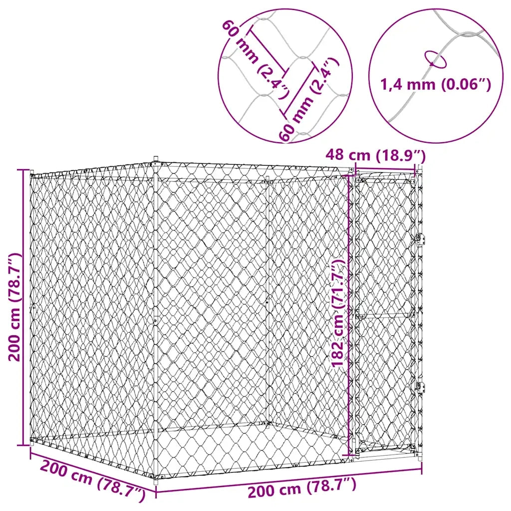 Gabbia per cani Argento 200 x 200 x 200 cm Acciaio zincato