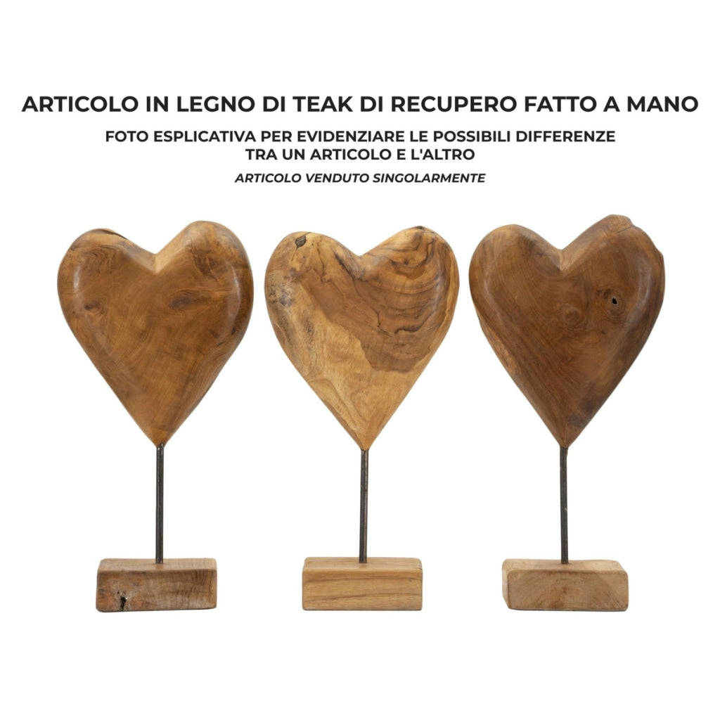 Scultura Cuore 6, Marrone, Legno, 20x12x37 cm