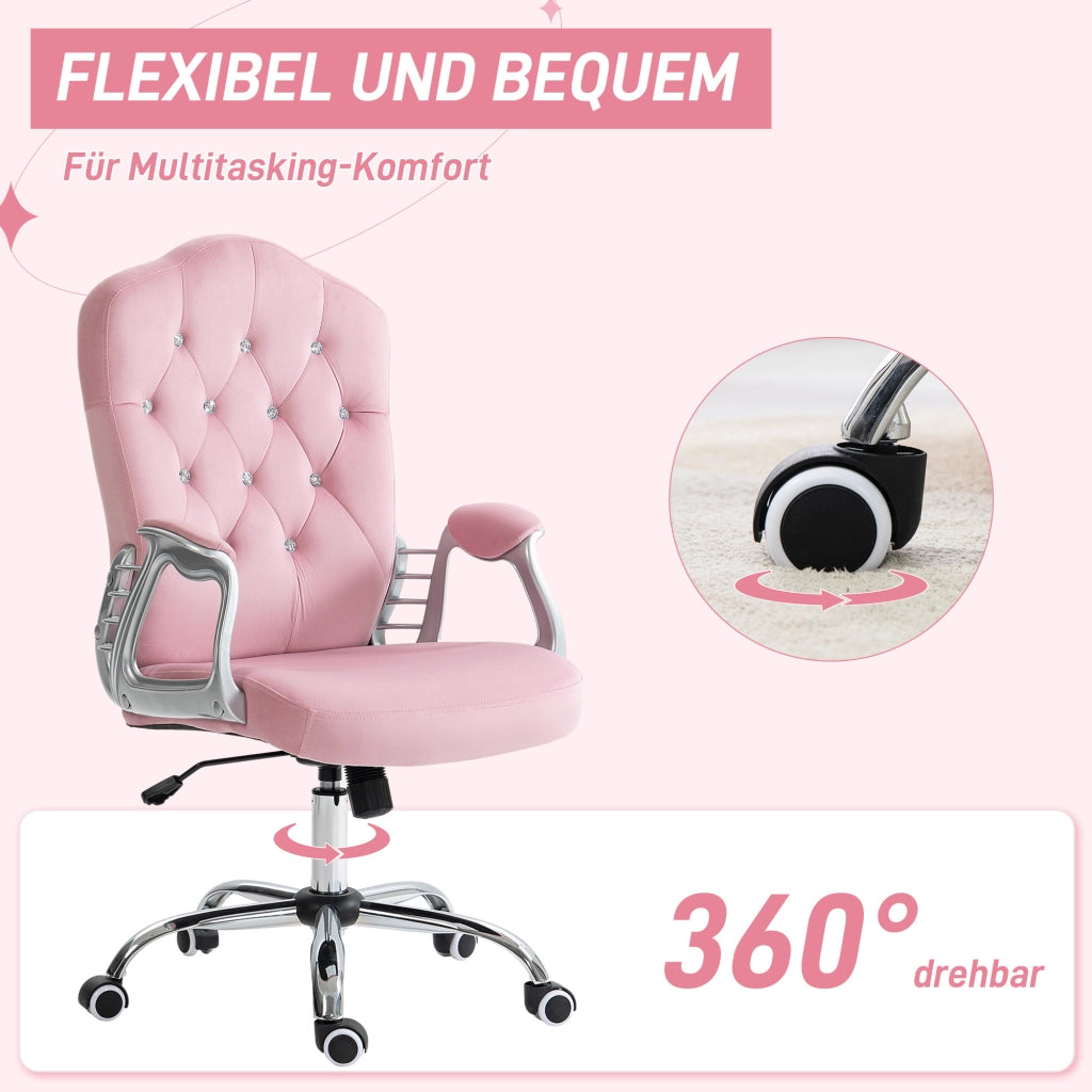 Sedia da Ufficio Ergonomica con Funzione Dondolo e Altezza Regolabile in Poliestere Rosa