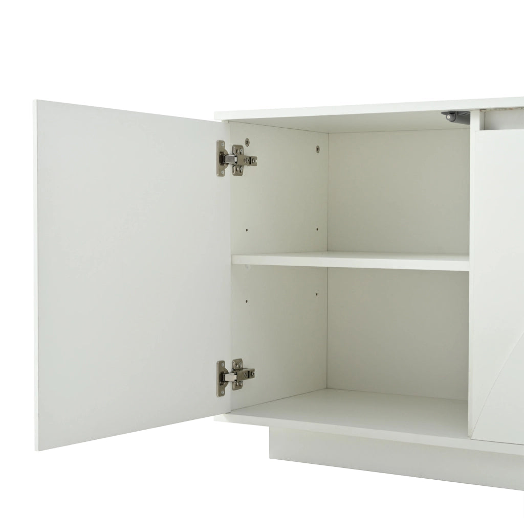 Credenza con LED, 3 ante, 1 cassetto e finitura bianca lucida