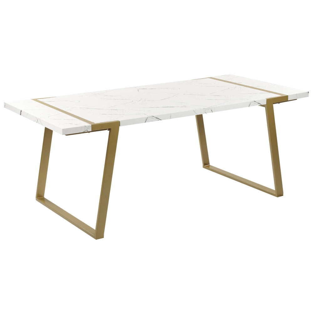 Tavolo da pranzo effetto marmo MDF 90 x 200 cm Piano in metallo gambe dorate 6 posti a sedere rettangolare Glamour