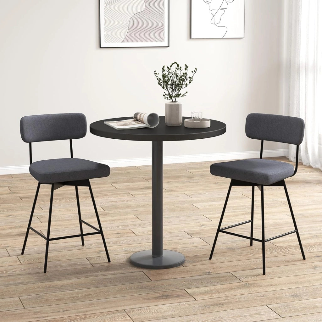 Set di Sgabelli da Bar 2, Sgabelli da Bar Girevoli 360º con Sedile Imbottito, Schienale Curvato e Poggiapiedi in Metallo, per Cucina e Sala da Pranzo (Beige/Grigio) (Grigio)
