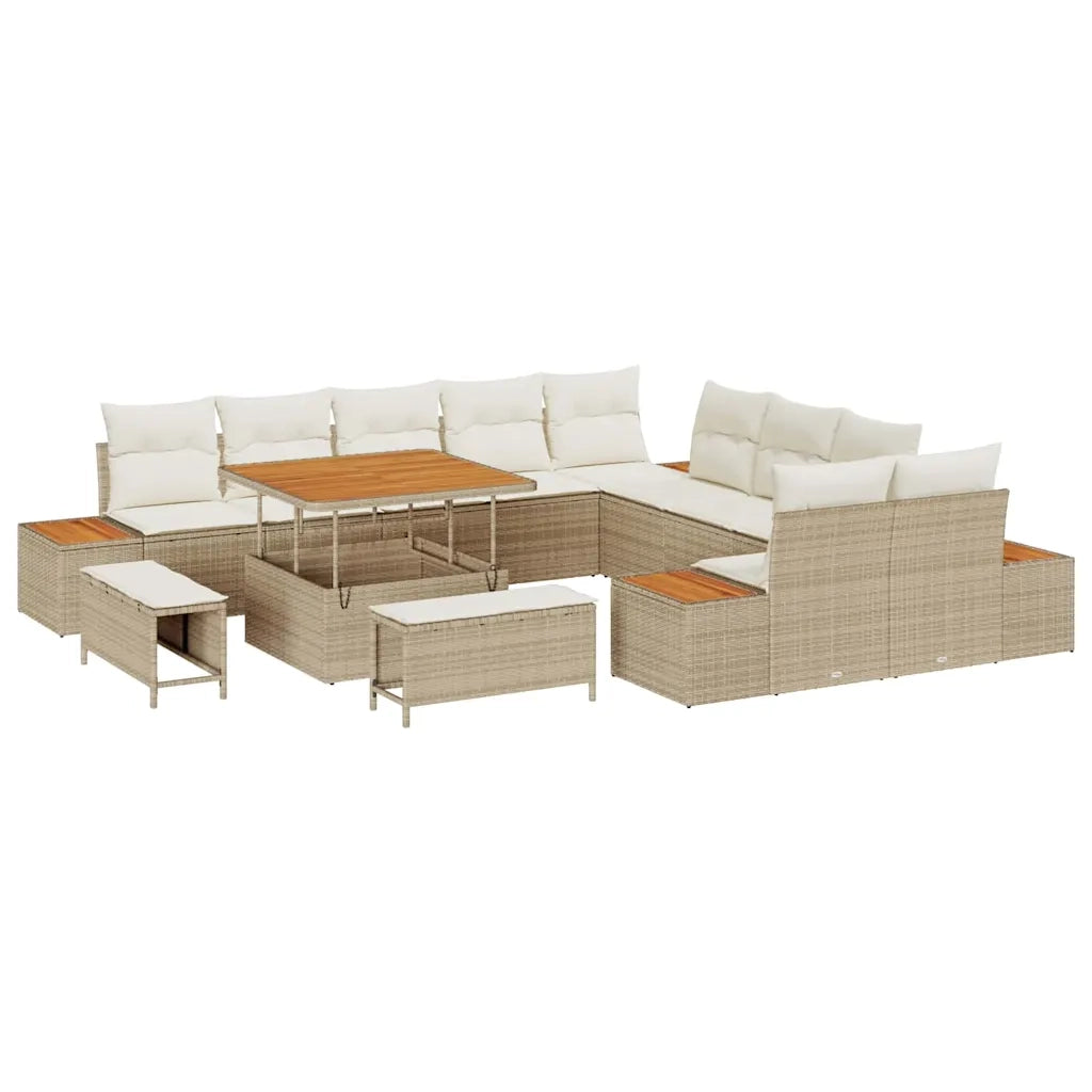 Set Divano da Giardino con cuscino 13 pcs Beige Poly Rattan
