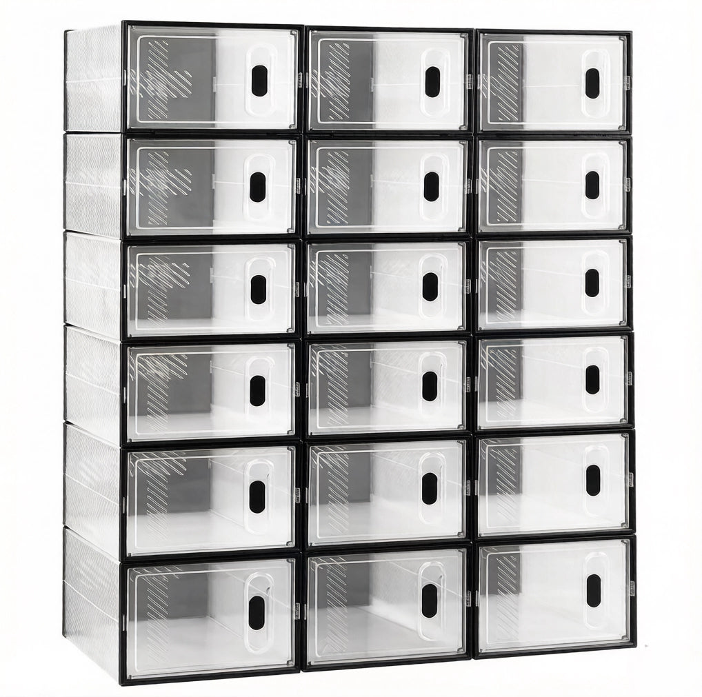 Scarpiera impilabile 75x35，5x111，5 cm nera e trasparente， 18 pezzi