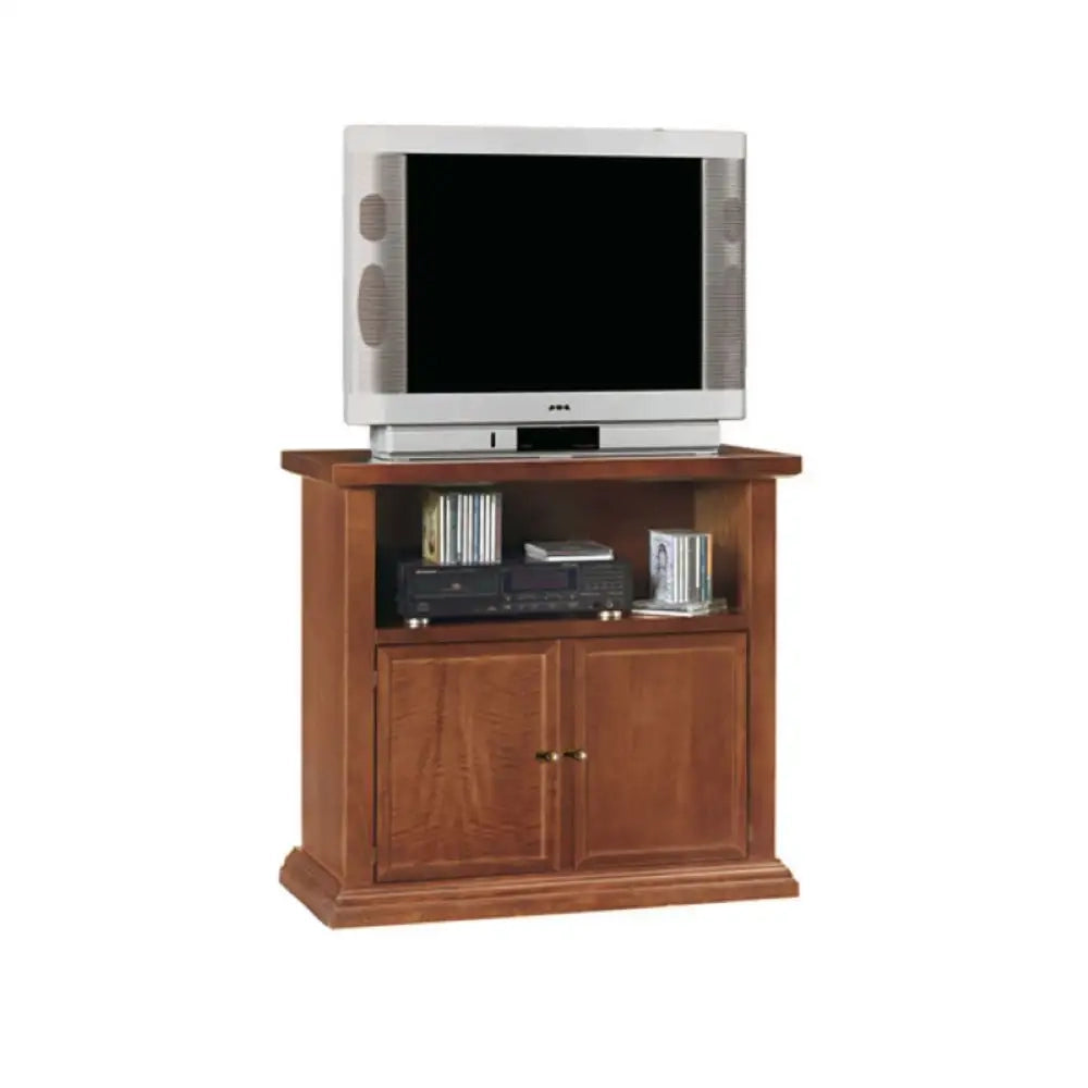 Mobile porta TV con 2 ante in stile arte povera in legno massello e mdf con rifinitura in noce lucido 84x40x80 H