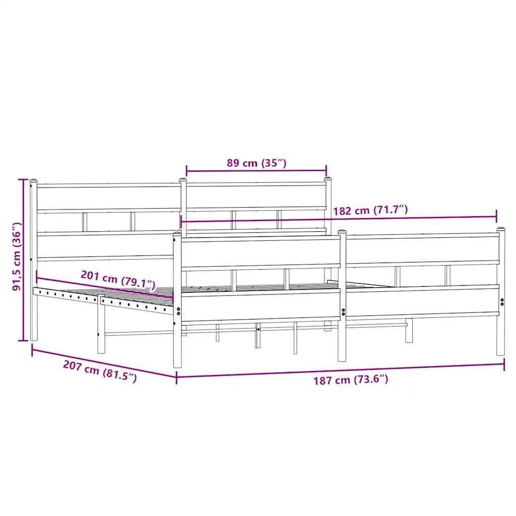 Giroletto senza Materasso in Metallo-Struttura Letto Rovere Sonoma 180x200 cm 998834