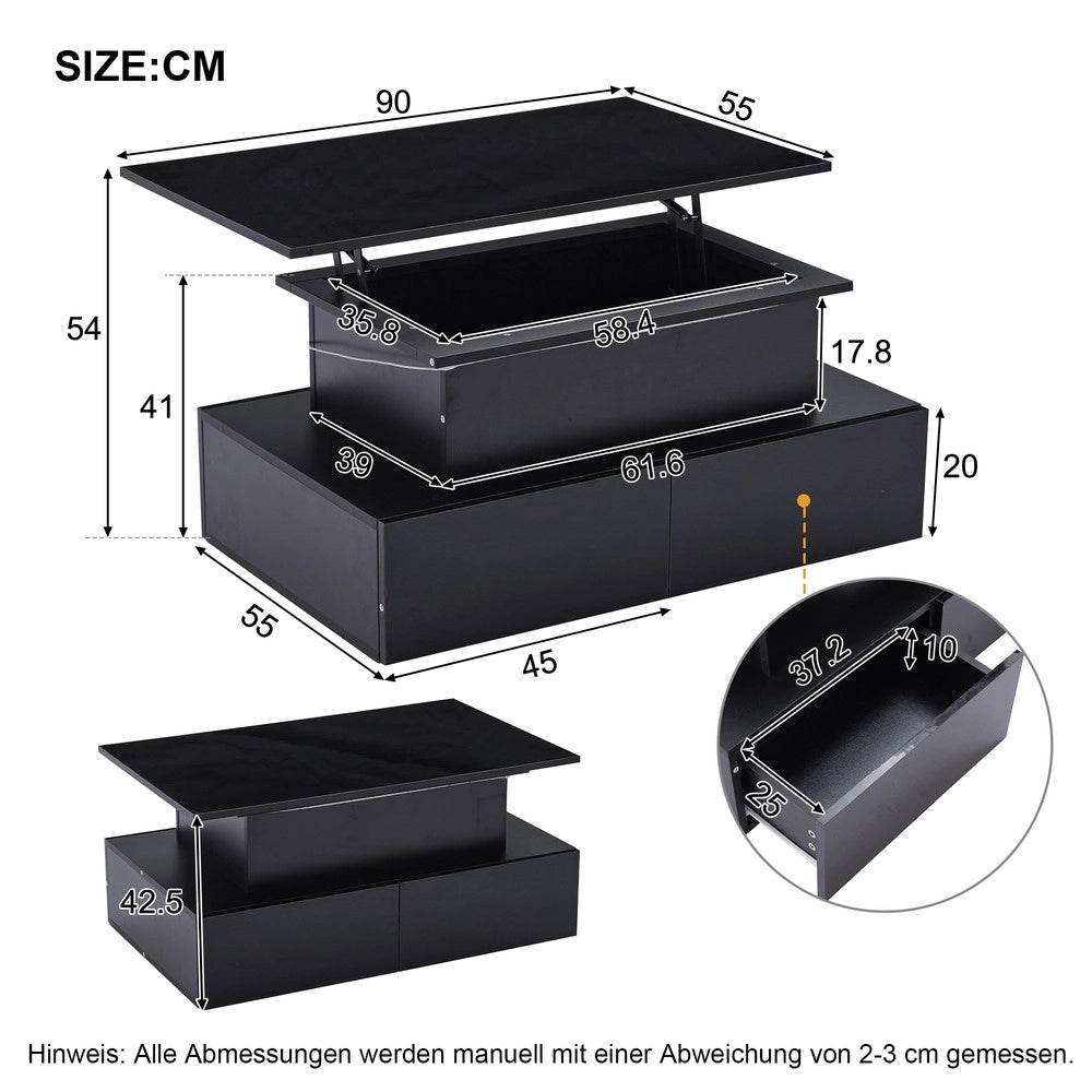 Tavolino da salotto e caff¨¨ moderno con LED e 4 cassetti ¨C MINIMAL ¨C nero lucido, 90x55x41 cm