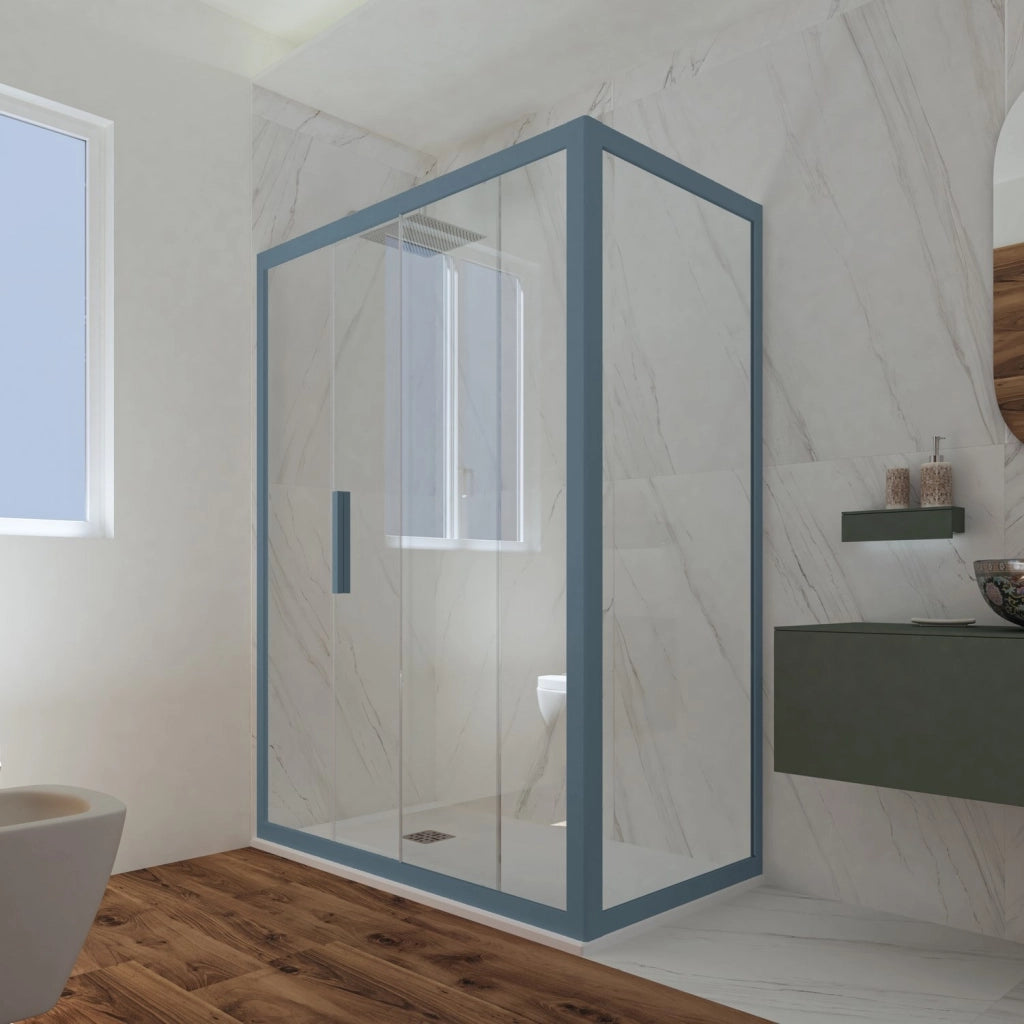 Box doccia scorrevole 75x140 CM H 200 Vetro Trasparente Profilo Blu Navy mod. Deco Duo