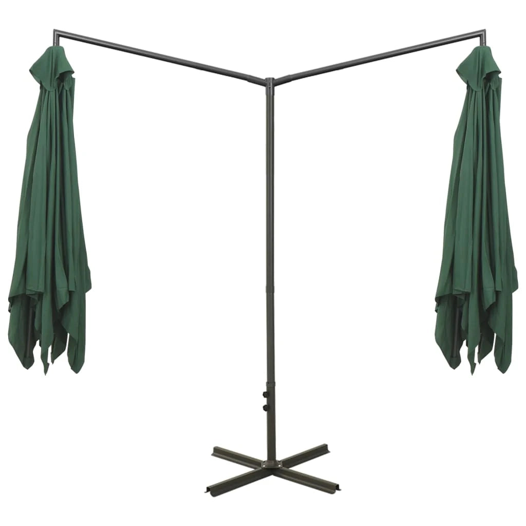 Ombrellone doppio con palo in acciaio 600 x 300 cm verde 02_0008438