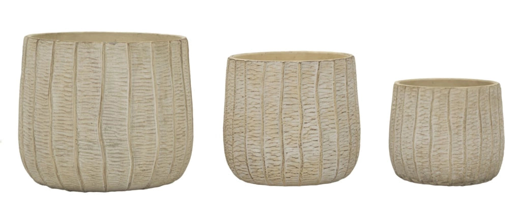 Cachepot Flake Set 3 Pz 30,5x30,5x27 cm in Ceramica Crema