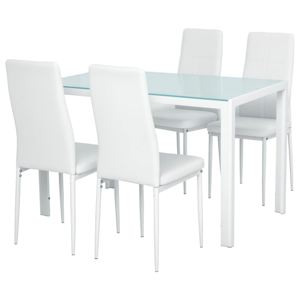Set Tavolo da Pranzo Allungabile con 4 Sedie ¨C Xylo ¨C Vetro Temperato Bianco Metallo Finta Pelle