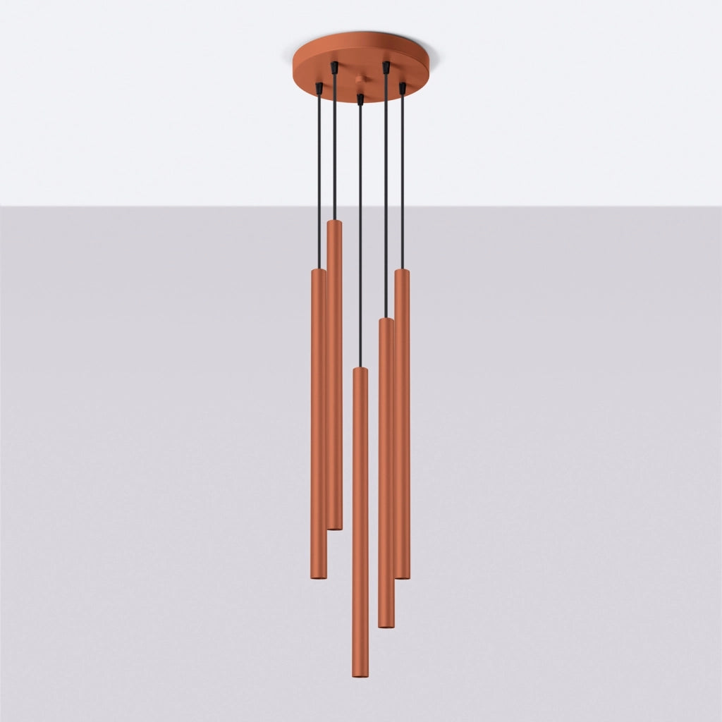 Lampada a sospensione moderna in acciaio rosso ocra a 5 lampadine Pastelo Ocean Green