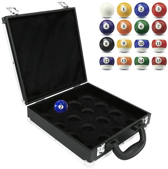 Bilardo Balle Opberg Scatola - Leggera - Borsa Portatile - Rivestita con Schiuma - 16 Balle - Chiusure in Acciaio Inossidabile