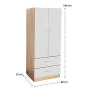 ARMADIO GUARDAROBA IN LEGNO CON 2 ANTE E CASSETTI BICOLOR 80 X 52 X 190 CM