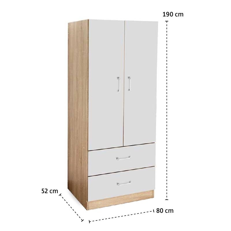 ARMADIO GUARDAROBA IN LEGNO CON 2 ANTE E CASSETTI BICOLOR 80 X 52 X 190 CM
