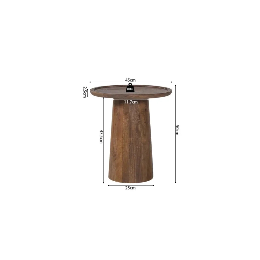 Tavolino rotondo in legno massiccio collezione JAKARTA - Stile etnico e design - Diametro 45cm.