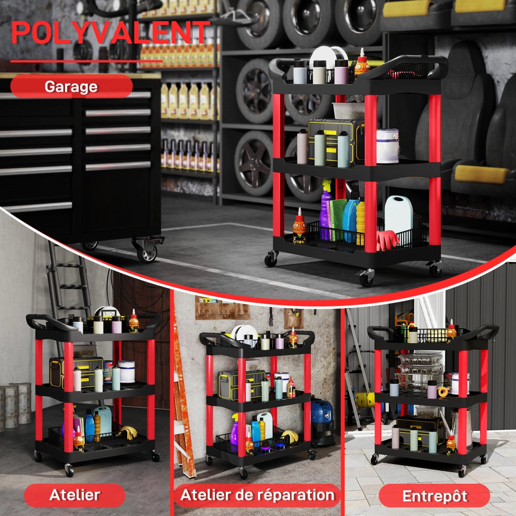 Carrello a 3 livelli con maniglia ¨C zephmum ¨C nero, metallo, 91 kg