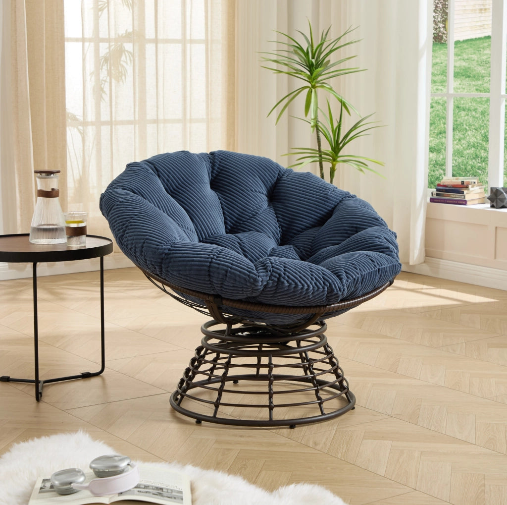 Poltrona Papasan girevole 360° con cuscino blu navy