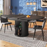 Tavolo da pranzo allungabile rotondo in MDF con piano scorrevole e 2 vani contenitore per cucina soggiorno e balcone