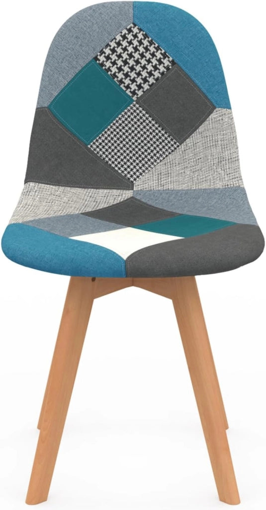 Set di 2 sedie da pranzo scandinavo con motivo patchwork blu SARA