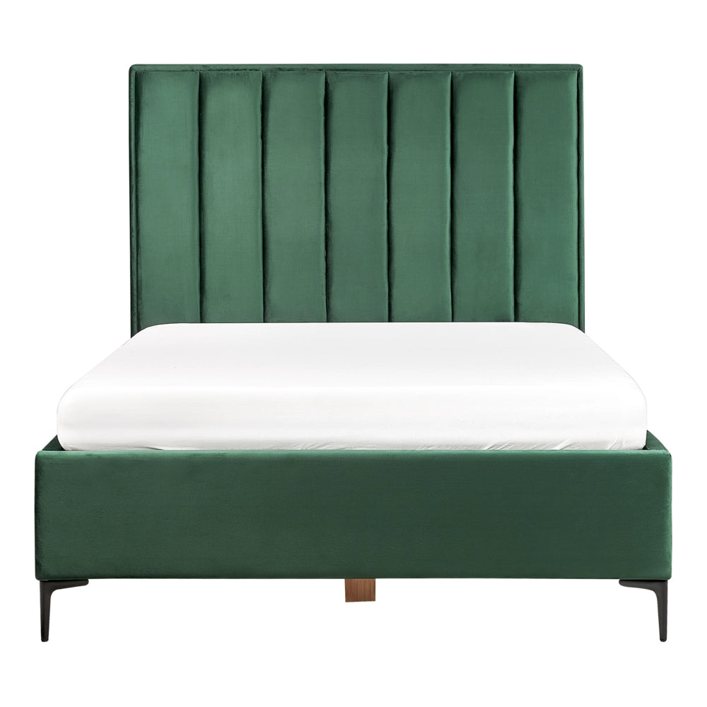 Letto Matrimoniale con Contenitore in Velluto verde scuro 140 x 200 cm con poggiatesta imbottita ottomana gambe in metallo Nero